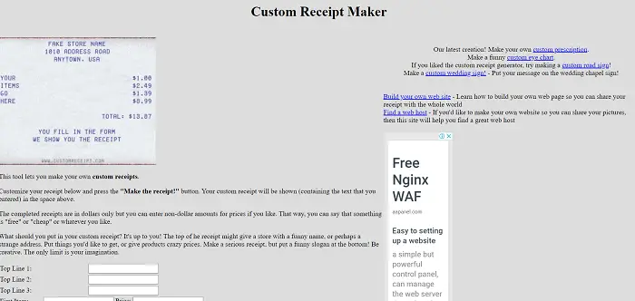 Custom receipt maker