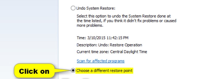 choose a different restore point