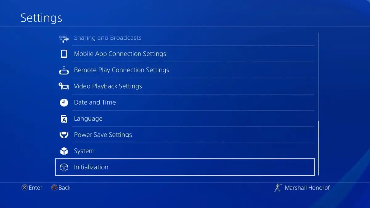 ps4 settings initialize