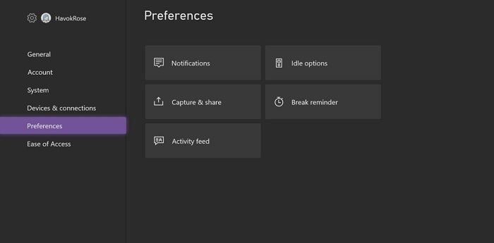 change console setting on xbox