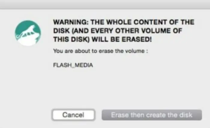 diskmaker warning dialog box