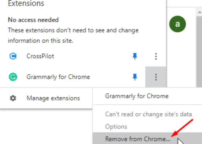 remove any extension selected