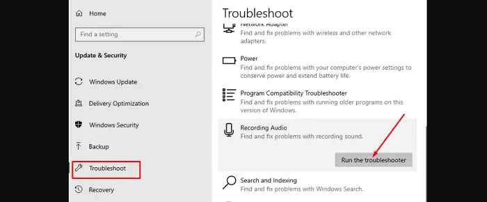 re-run the troubleshooter for recording audio
