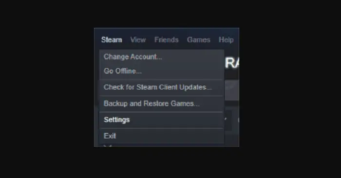 select settings under steam