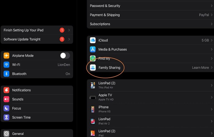 family sharing option on mac