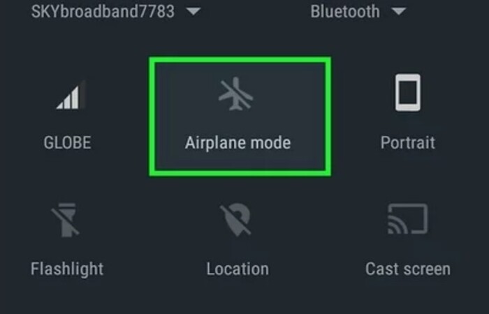 ariplane mode option on drop down menu