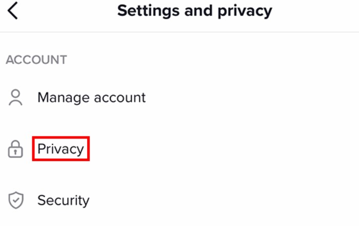 settings and privacy section