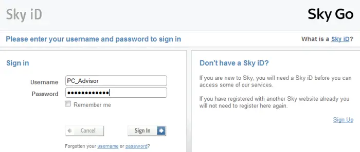 use sky go username