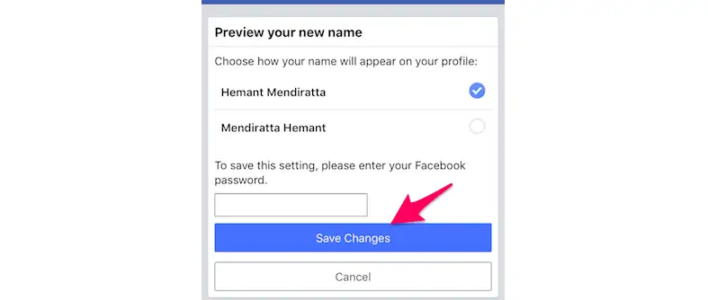 facebook name changed within 60 days