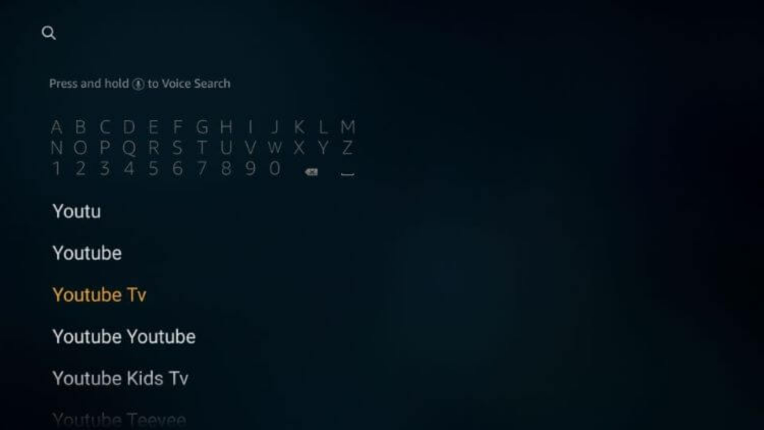 searching youtube tv