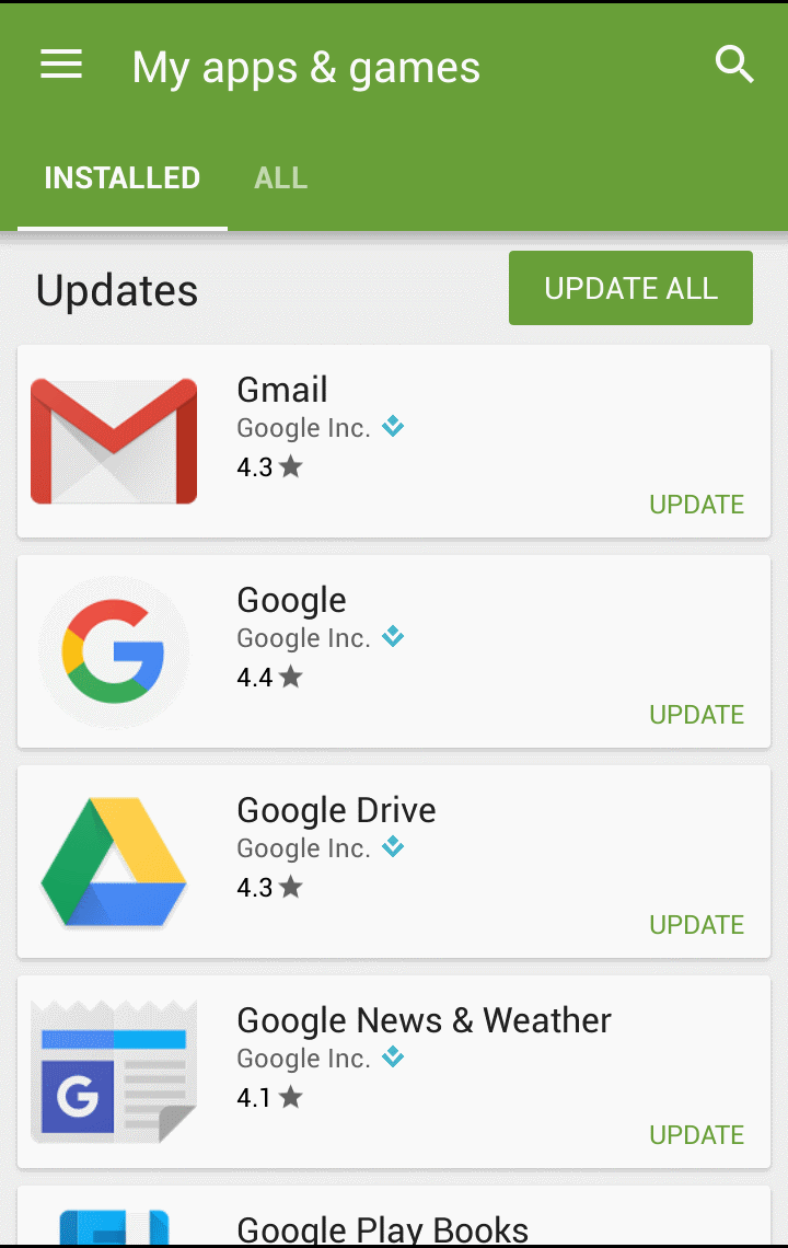 not updated apps
