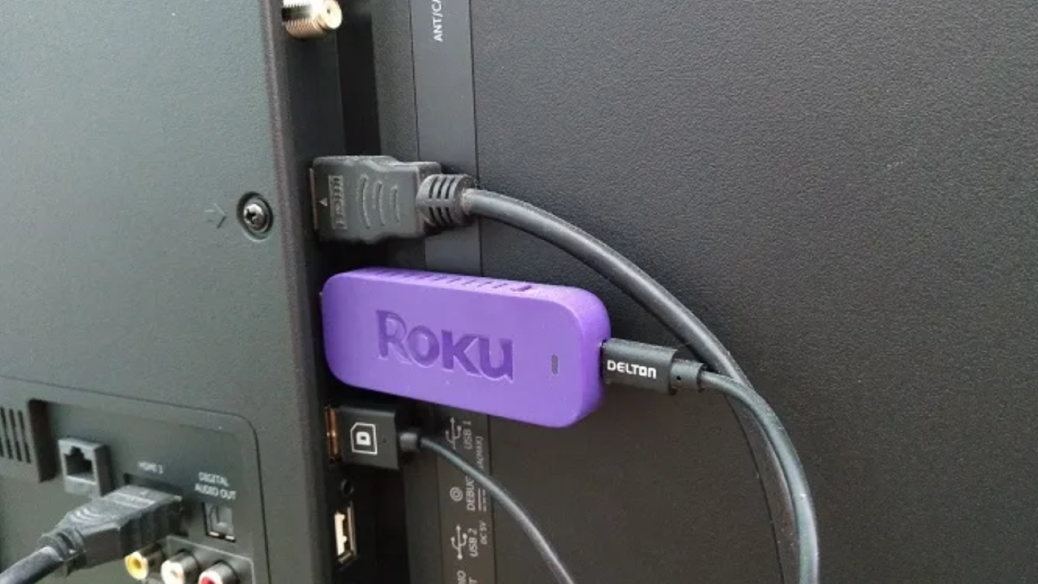 your computer and roku tv should be connected using an hdmi cable.
