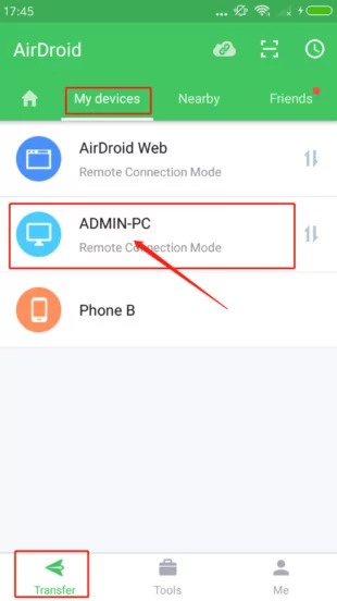 connect devices on airdroid